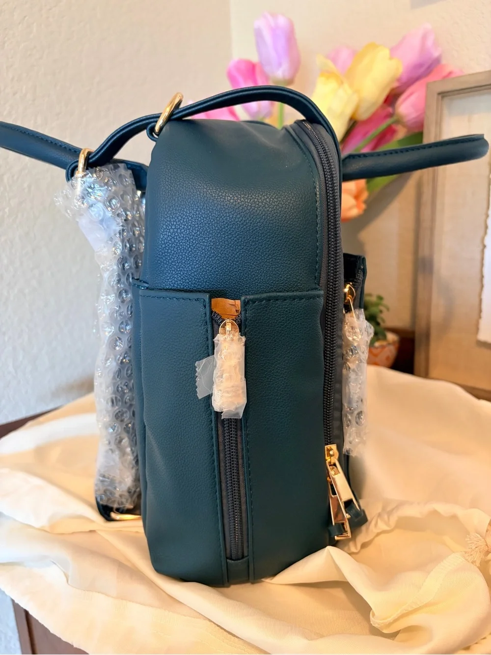 New Ayla & Co Mini Bag Peacock Vegan Leather Convertible Diaper Bag + Dust Bag